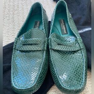 Dolce and Gabbana Teal snakeskin moccasins